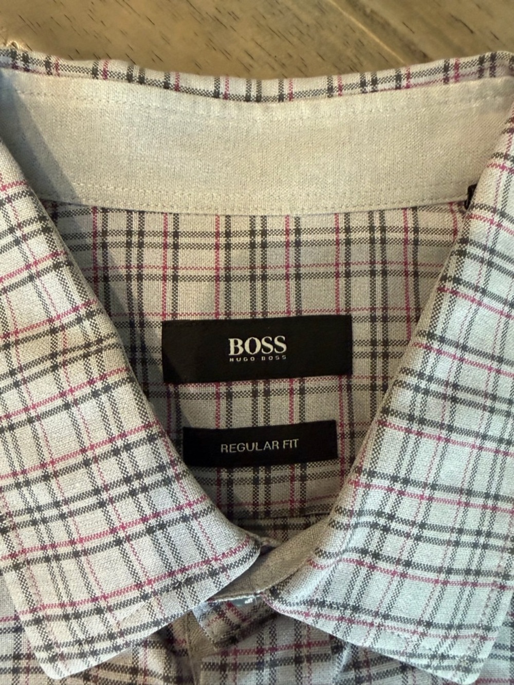 Boss Men's Plaid Button-Up Shirt in Gray and Pink - Picture 3 of 4